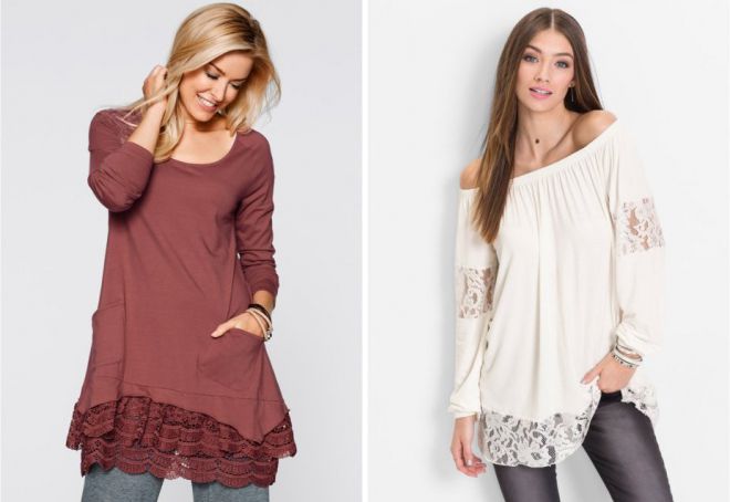 трикотажные туники с кружевом